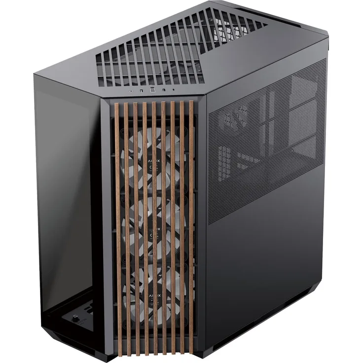 APNX V1-W-BK-v3, Mid-Tower-Gehäuse mit 2x Tempered Glass und Holz-Verkleidung, schwarz