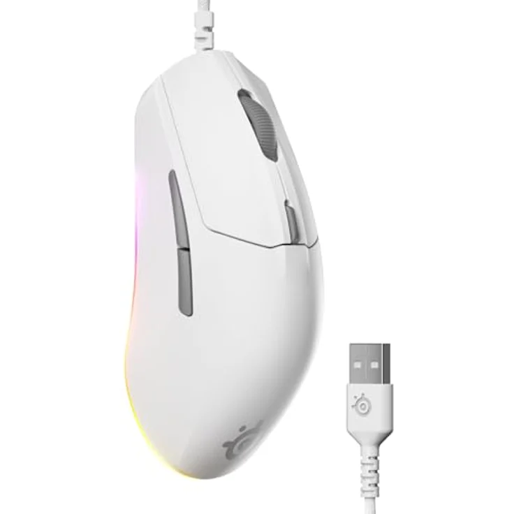 SteelSeries Rival 3 Gen 2 Gaming-Maus, 8.500 DPI TrueMove Core-Optiksensor, 60 Millionen Klicks garantiert, 77 g leicht, RGB-Beleuchtung, Weiß – Bild 1