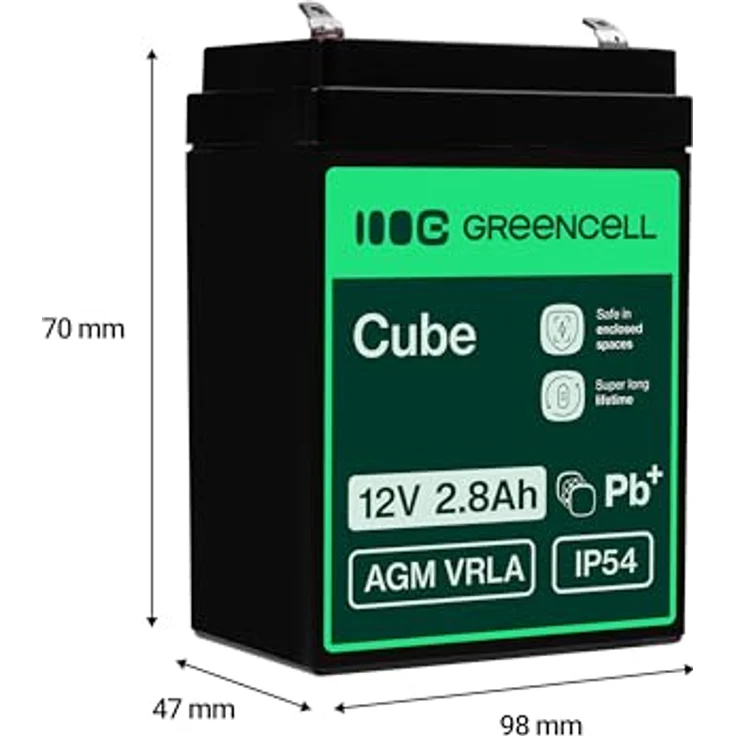 Green Cell AGM 12V 2,8Ah VRLA Blei-Batterie, wartungsfreier Akku für Elektrospielzeug und Alarmsysteme, schwarz – Bild 2