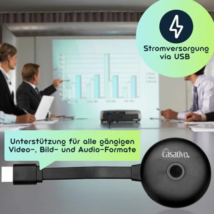Casativo Streaming-Stick 4K Ultra HDMI, WLAN-Empfänger mit Miracast, AirPlay & DLNA, ideal für Gaming & große Beamer-Leinwände – Bild 6