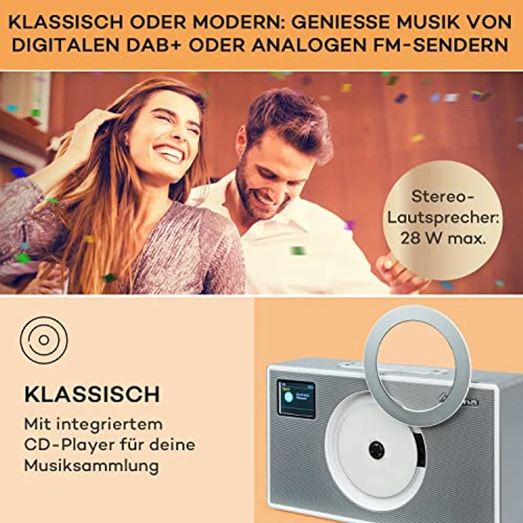 Auna DAB Radio für Küche & Bad, CD Player zur Wandmontage mit Bluetooth, DAB/DAB+/FM, LCD Display, MP3-Streaming, Digitalradio mit Wecker & Fernbedienung, Holzgehäuse – Bild 3