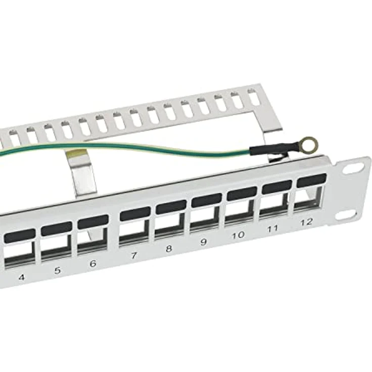 HMF 63346-07 STP Keystone-Patchpanel, 10 Zoll, 1 HE, 12 Ports RJ45 geschirmt, lichtgrau – Bild 2