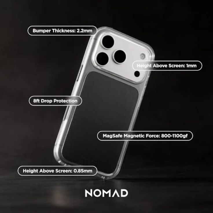 Nomad Clear Leather Case - black (Horween) - für iPhone 17 Pro/18 Pro, transparentes Design mit echtem Horween-Ledereinsatz – Bild 7