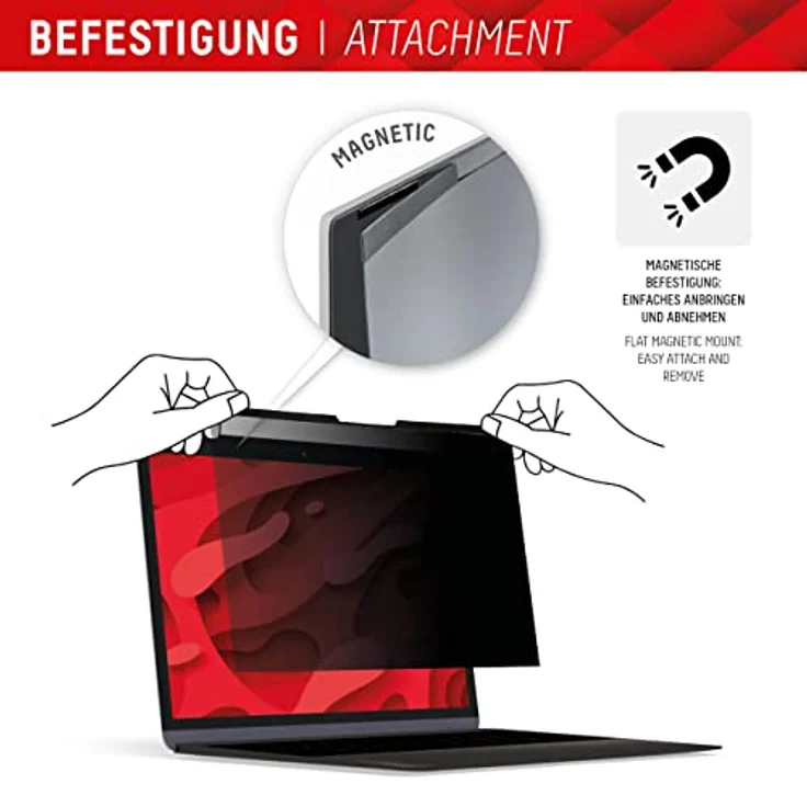 Displex Privacy Safe Magnetischer 2-Wege Blickschutzfilter für Laptop/Notebook 14'' (16:9), 31,6 x 18,4 cm, magnetische Befestigung, abnehmbar, Anti-Reflex- & glänzende Blickschutzfolie – Bild 4