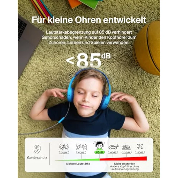 Belkin SoundForm AUD010hqBL, kabelgebundene On-Ear Kopfhörer für Kinder, blau – Bild 2