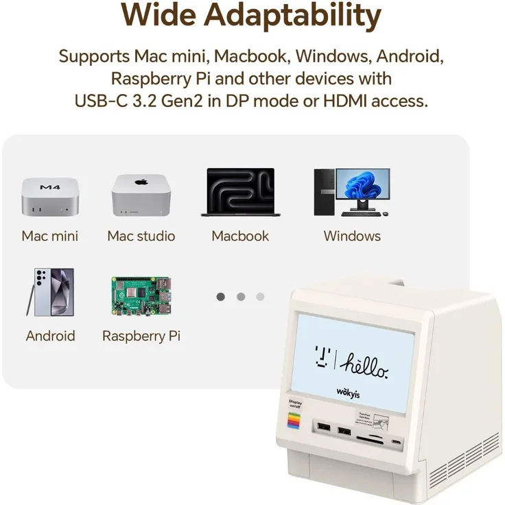 Wokyis Retro-Dockingstation M5 10Gbps, SSD-NVMe-Gehäuse mit 5-Zoll-Display in Gelb