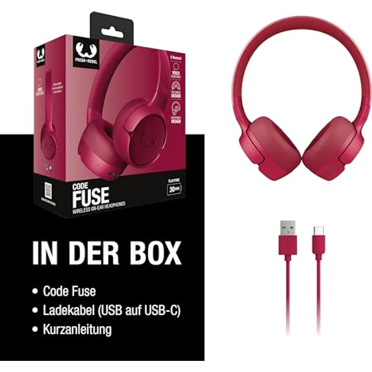 Fresh n Rebel Code Fuse, Kabelloser Ohraufliegender Bluetooth Kopfhörer mit 30 h Laufzeit, Berry Red – Bild 7