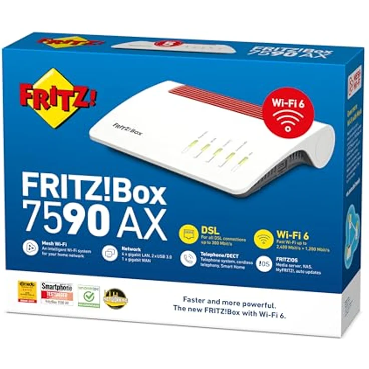 AVM FRITZ!Box 7590 AX Exclusive Edition, Wi-Fi 6 DSL-Router mit 2.400 MBit/s (5GHz) & 1.200 MBit/s (2,4 GHz), inklusive SanDisk USB-Stick, WLAN Mesh, DECT-Basis - deutschsprachige Version – Bild 4
