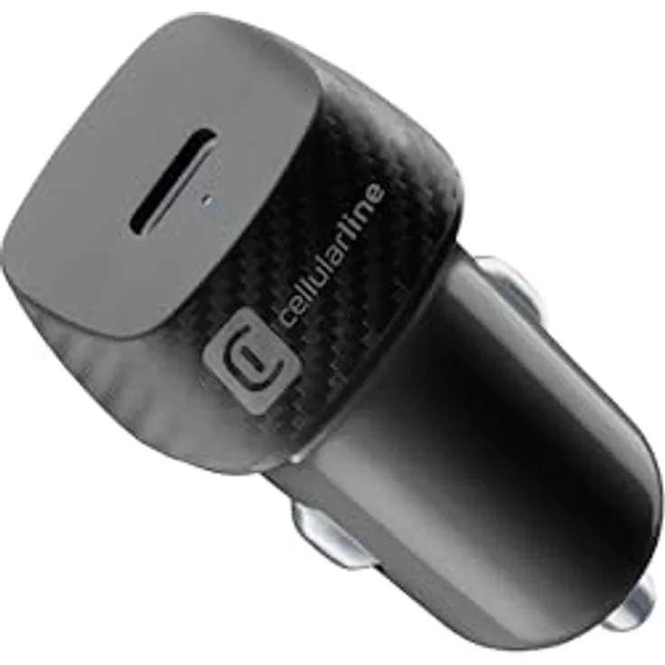 Cellularline - USB-C Car Power 20W - 20-W-USB-C-Autoladegerät - Automatischer 12V/24V-Zigarettenanzünder-Adapter - Überlast- und Kurzschlussschutz - Schwarz