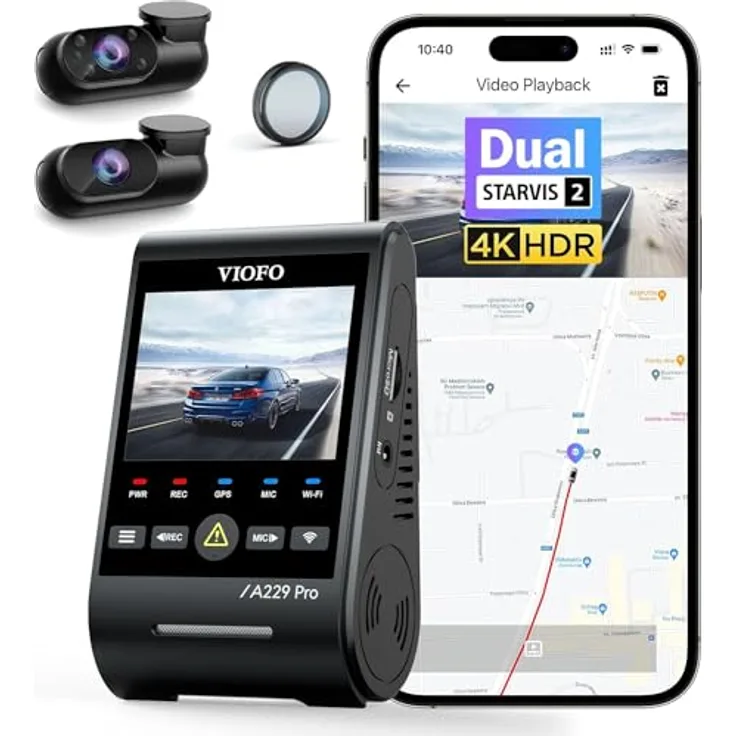 VIOFO A229 PRO 3-Kanal 4K + 2K + 1080P HDR Auto Armaturenbrett-Kamera mit Starvis 2 Sensoren (A229 PRO 3CH)