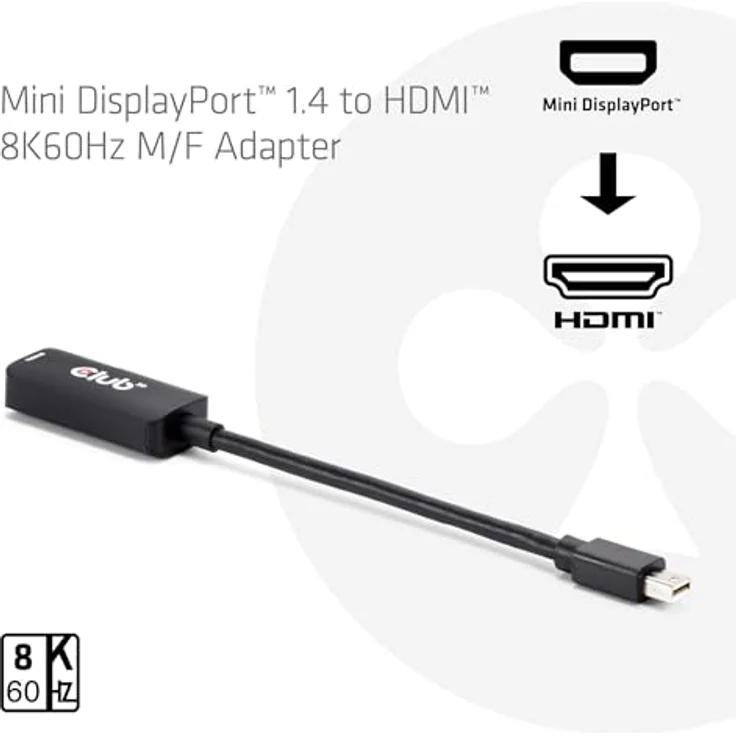 Club 3D CAC-1188 Mini DisplayPort 1.4 auf HDMI 4K120Hz/8K60Hz HDR Aktiver Adapter M/F - HDMI-Kabel mit HDCP 2.2 und dynamischem HDR10 – Bild 3