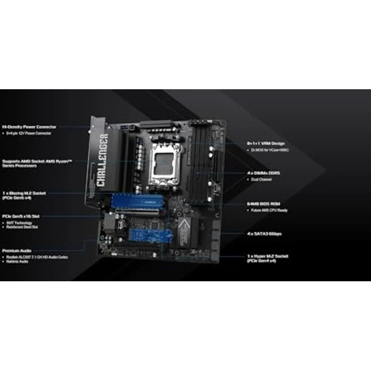ASRock B850M Challenger WiFi AM5 mATX Mainboard, 8+1+1 Phasen Power Design, DDR5, PCIe 5.0, WiFi 7, Bluetooth 5.4, schwarze Platine – Bild 5