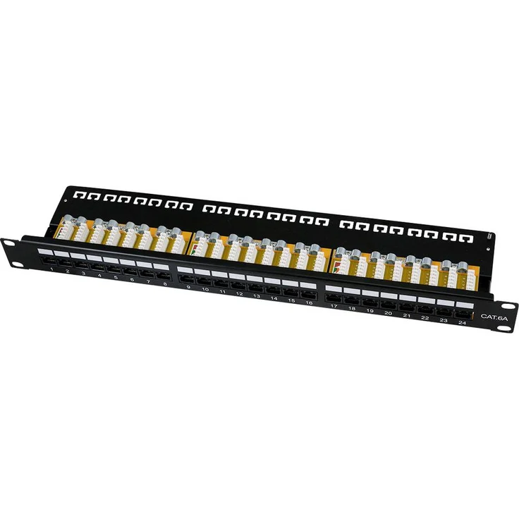 LogiLink NP0133 Patch-Panel 483mm (19") CAT 6a 1 HE, Schwarz, für 10 Gigabit Ethernet und Power over Ethernet
