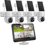 LUVISION 4MP+PTZ+Solar WLAN PTZ Überwachungssystem 12,5" LED Monitor mit Nachtsicht in Farbe, Mikrofon, 2-Wege Audio, Sirene, Fernanzeige, App & Mail Alarm (4 Kameras)