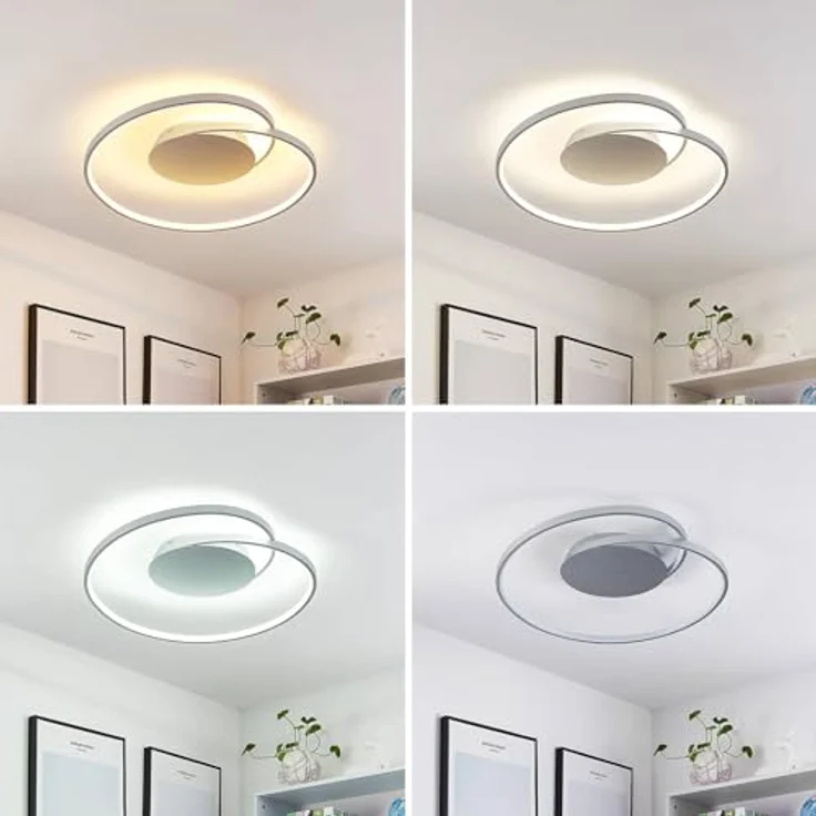 Lucande LED Deckenleuchte 'Enesa' dimmbar mit Leselampe in Alu aus Metall (1 flammig,) - Lampe, LED-Deckenlampe, Deckenlampe, Schlafzimmerleuchte, Fernbedienung, Energiesparend (Modern, Silber) – Bild 5
