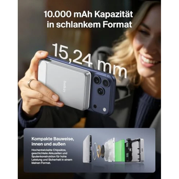 Belkin UltraCharge Wireless Power Bank, slim, 10000 mAh, 25 Watt, magnetisch, USB-C, weiß – Bild 3