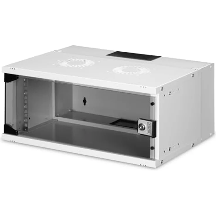 DIGITUS Netzwerkschrank SoHo Pro - 19-Zoll Rack 4 HE - Unmontiert - Wandmontage - 400 mm Tiefe - 327 mm Nutztiefe - Traglast 60 kg - Glastür - Grau – Bild 1