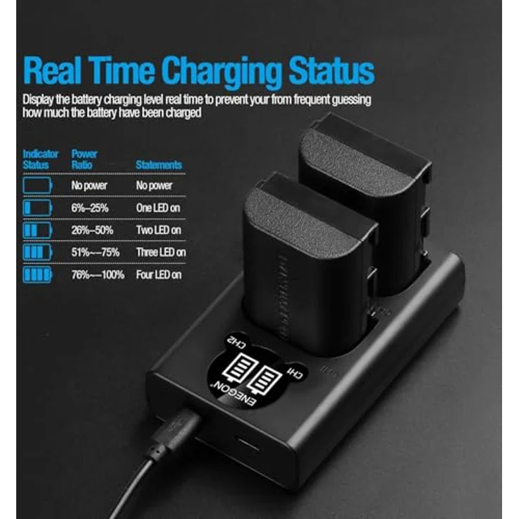 ENEGON LP-E6 Ersatzakku (2 Stück) und Smart LED Dual USB Ladegerät, 2000mAh Hochkapazität für Canon EOS 5D Mark II/III/IV, 6D, 7D und mehr – Bild 4