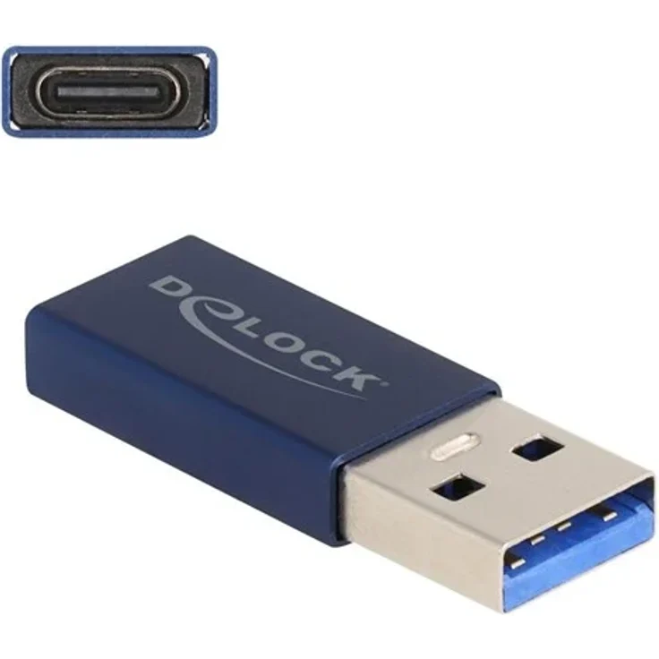 DeLOCK USB-C Adapter - USB Type A zu 24 pin USB-C, USB 3.2 Gen 2, bis zu 10 Gbps, Blau