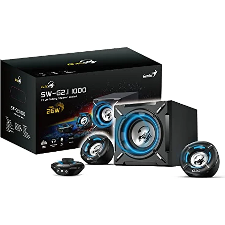 Genius Set 2.1 SW-G2.1 1000 Gaming System 2.1 Leistung 26 Watt RMS, PC-Lautsprecher mit blauer Hintergrundbeleuchtung – Bild 2