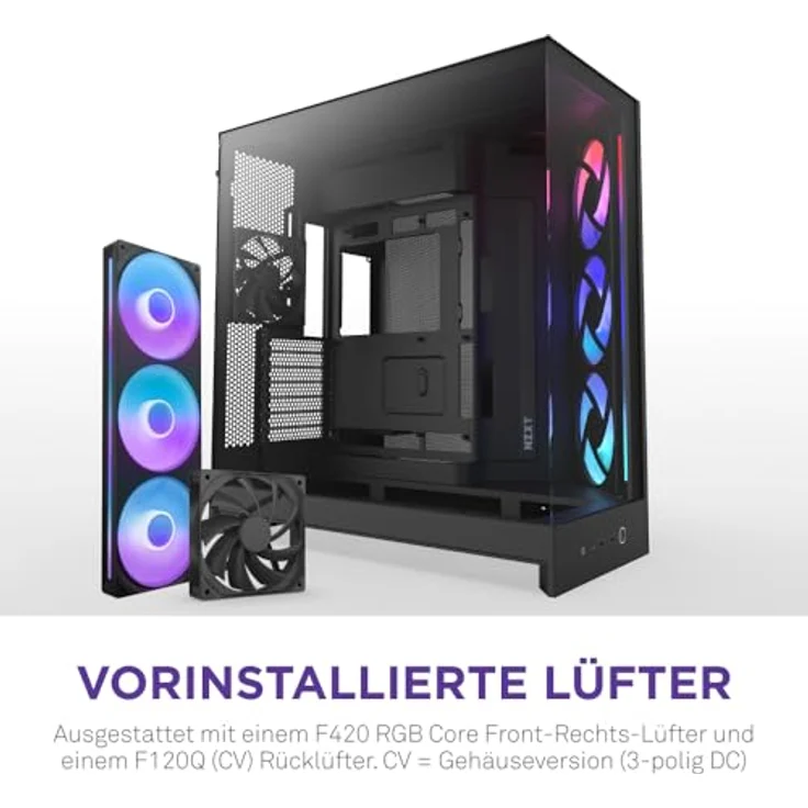 NZXT H9 Flow RGB (2025), Dual-Kammer ATX Mid-Tower PC-Gehäuse mit 1 x 420mm RGB-Lüftereinheit, 1 x 120mm Lüfter, 420mm Radiatorunterstützung, gehärtetem Glas, Schwarz – Bild 3
