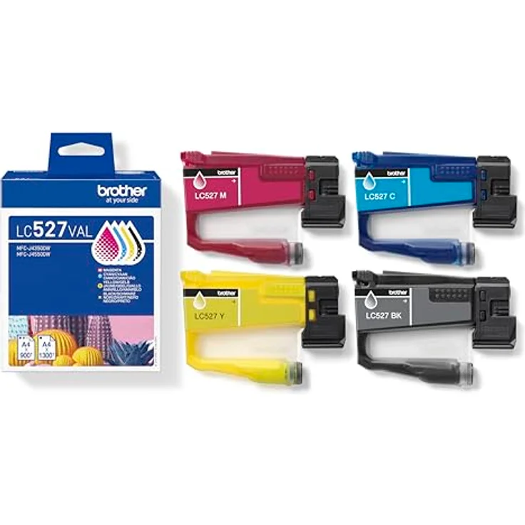 Brother Druckerpatrone LC527VAL Value Pack, 4er-Pack in Cyan, Gelb, Magenta, Schwarz, hohe Druckqualität bis zu 1.300 bzw. 900 Seiten – Bild 1