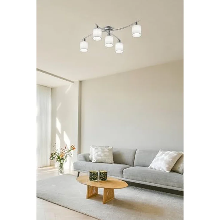 lightling modern Deckenleuchte Marita 5-flammig nickel matt Metall, Stoffschirm weiß, dreh- und schwenkbar, 75 x 22 x 44 cm – Bild 3