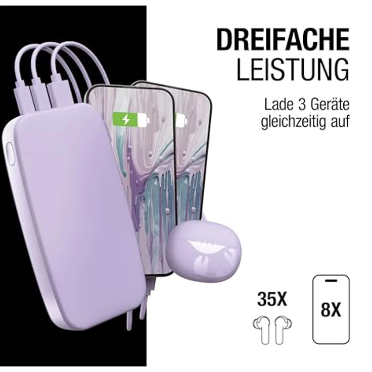 Fresh n Rebel 2PB24100DL2 Powerbank 24000 mAh, USB Typ-C, PD 20 W, Verträumter Flieder, Versandkostenfrei – Bild 3