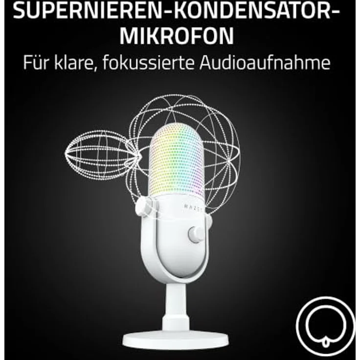 Razer Seiren V3 Chroma, RGB-USB-Mikrofon mit 32-Bit-Audio-DSP, KI-Geräuschreduzierung, Supernieren-Richtcharakteristik, Stummschaltung per Fingertipp, Weiß – Bild 4
