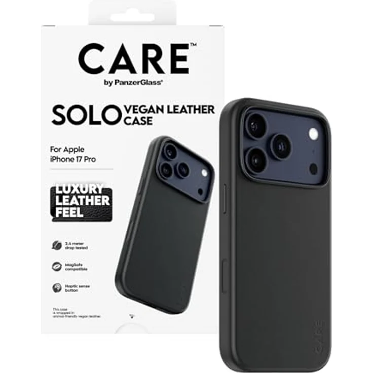 CARE BY PANZERGLASS Solo Case Black für iPhone 17 Pro, Fallschutz bis 2,4 Meter, Luxuriöses Ledergefühl, MagSafe-kompatibel, FSC-zertifizierte Verpackung – Bild 5