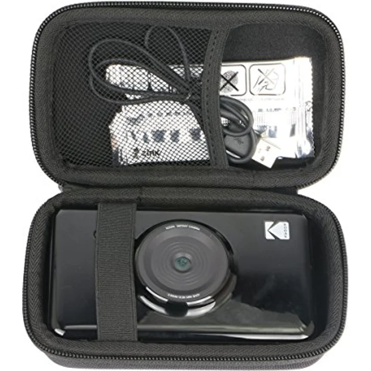 Khanka Tasche für Kodak Mini Shot/Shot 2 Retro C210R/2 Retro P210R/2 HD Wireless Fotodrucker, schwarz, stoßfest und halb wasserdicht, mit separatem Fach für USB-Kabel und Fotopapier – Bild 2