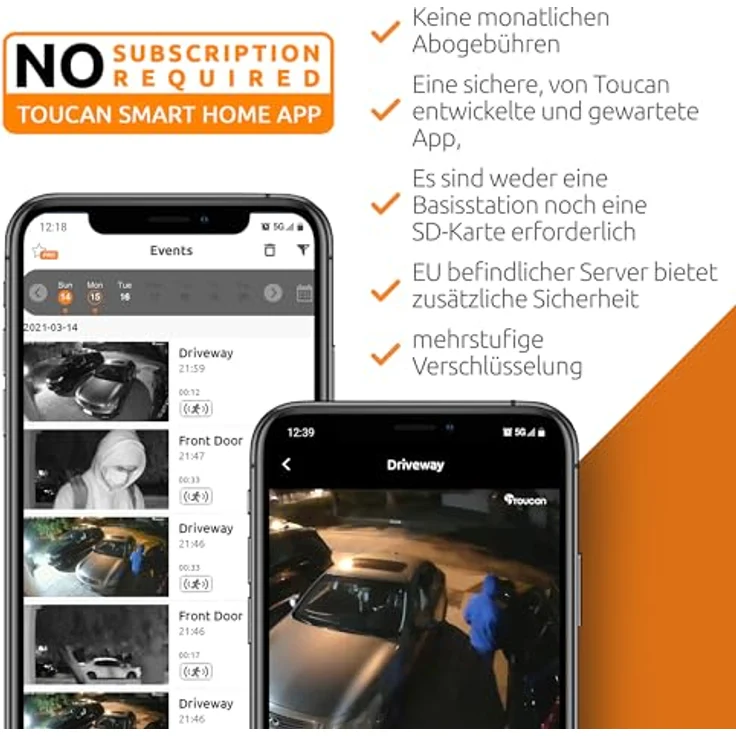 Toucan Wireless Security Camera PRO with Radar Motion Detection, Schwarz, Netzwerkkamera mit 1080p Full HD, 9.750 mAh Akku und 140° Weitwinkelansicht – Bild 5