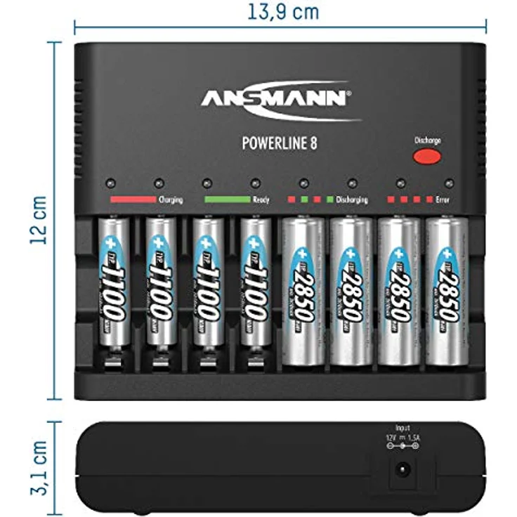 ANSMANN Powerline 8 Ladegerät für AAA und AA Akkus – Schnellladen mit intelligentem Überwachungssystem, Verpolschutz und mehrfarbiger Statusanzeige – Bild 4