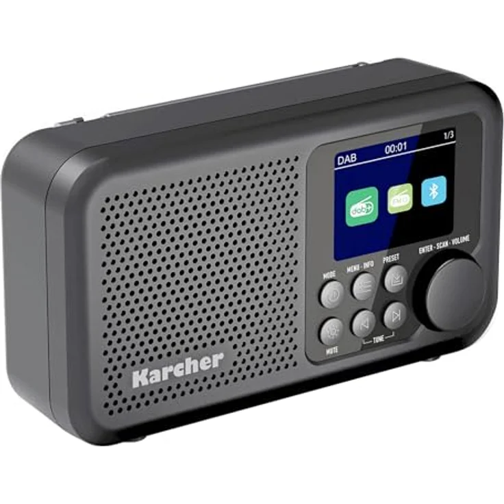 Karcher DAB 2415, tragbares DAB+ Radio mit Akku (2200 mAh), Bluetooth Lautsprecher, 2,4" dimmbares Farbdisplay, Dual-Alarm Wecker, Kopfhöreranschluss – Bild 1