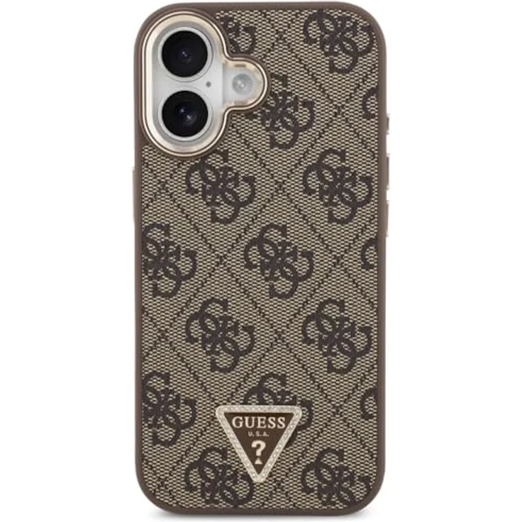 CG MOBILE Guess 4G-Dreieck-Logo Schutzhülle kompatibel mit MagSafe für iPhone 17, Braun/Gold, TPU/PC/Kunstleder – Bild 3
