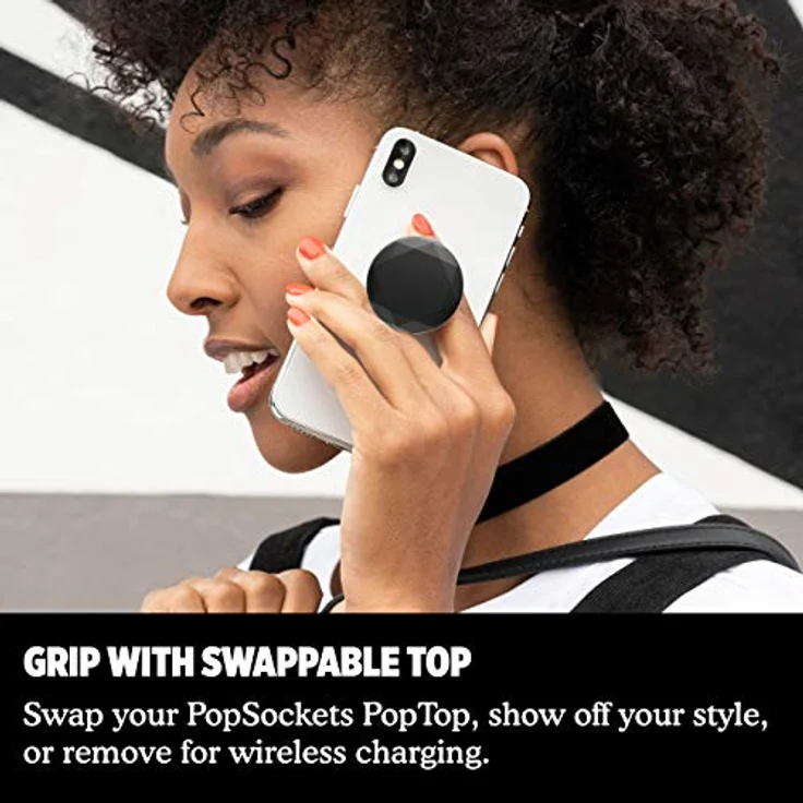 PopSockets PopGrip - Ausziehbarer Sockel und Griff für Smartphones und Tablets mit einem Austauschbarem Top - Metallic Diamond Black – Bild 4