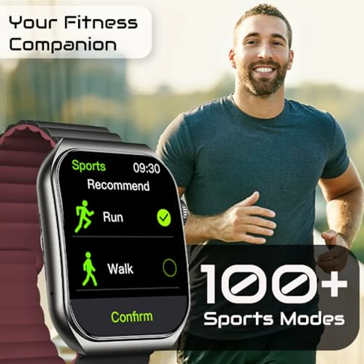 FOREVER Smartwatch Tiron SWM-300 Schwarz 1,96 Zoll 3D Touchscreen - Blutdruckmessung Schlaftracker Schrittzähler Pulsuhren Herren Fitness uhr 100+ Sportmodi iOS/Android – Bild 5