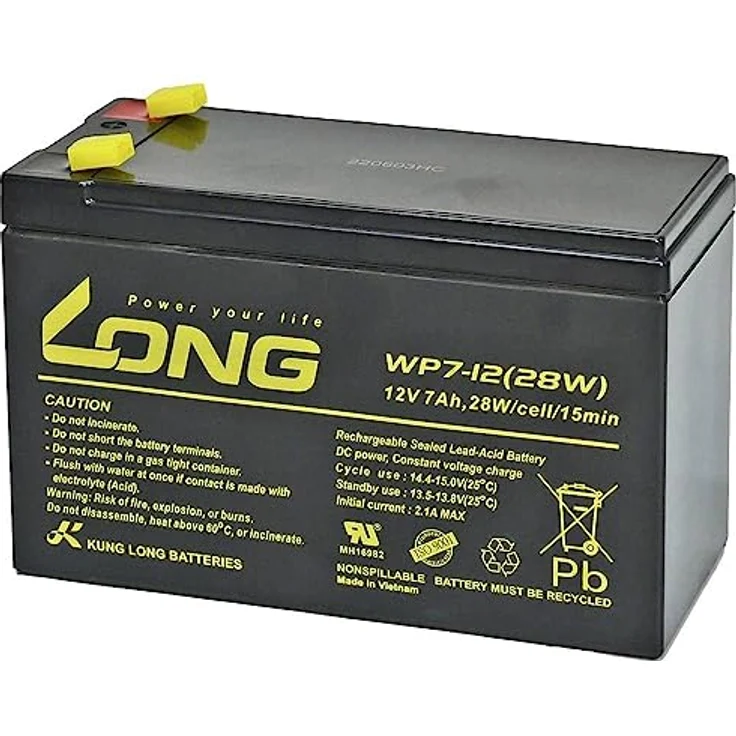 KUNG LONG Blei-Akkumulator WP7-12, 12 V, 7 Ah, wartungsfrei, Faston 6,3 mm, AGM-Technologie – Bild 2