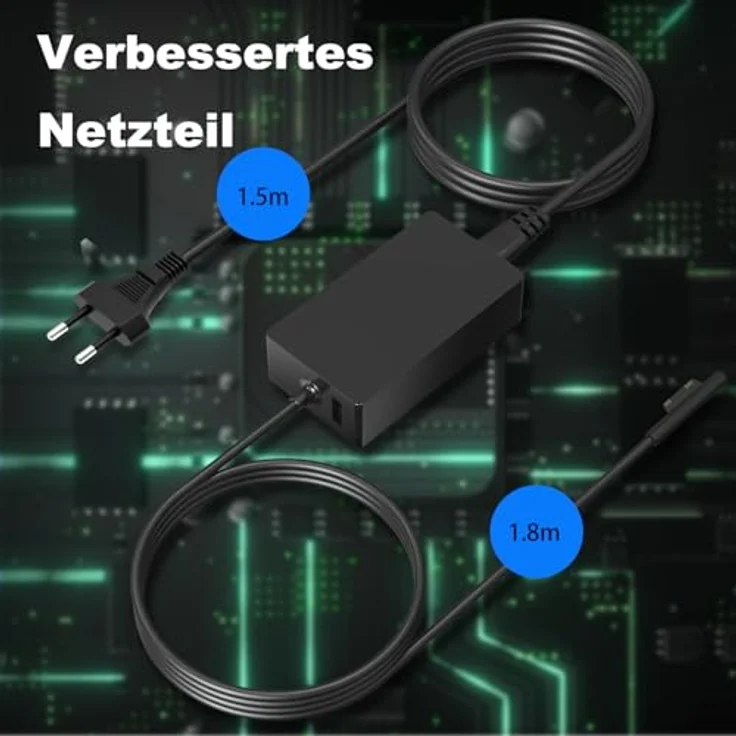 SMMKOXOI 65W Surface Laptop Ladekabel für Microsoft Surface Pro 11/10/9/8/7+ mit 3m Kabellänge und zusätzlichem USB-Anschluss – Bild 2