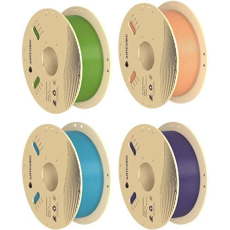 Anycubic PLA Filament Set, 1.75 mm, 1000 g in Grün, Orange, Violett, Türkis, mit RFID-Identifikation für 3D-Drucker