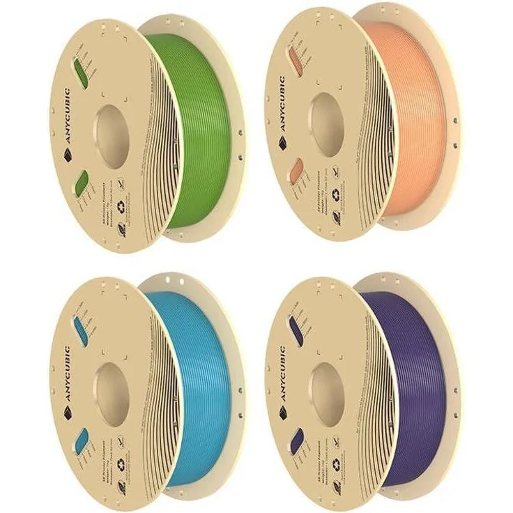 Anycubic PLA Filament Set, 1.75 mm, 1000 g in Grün, Orange, Violett, Türkis, mit RFID-Identifikation für 3D-Drucker