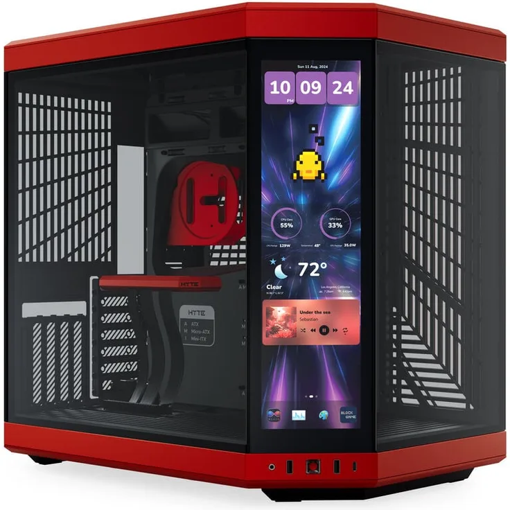 Hyte Y70 Touch Infinite PC-Gehäuse, Midi-Tower, ATX, Tempered Glass - Black Cherry mit verbessertem integriertem 2,5K Display und Touch-Funktion