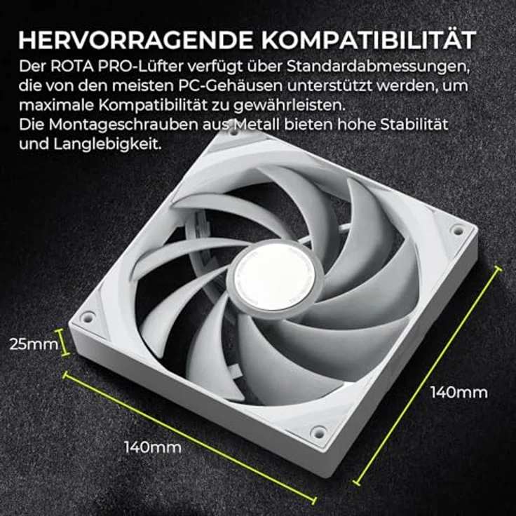 TRYX ROTA Pro 140 PWM-Lüfter - 140mm, weiß, leistungsstarker 140-mm-PWM-Lüfter mit bis zu 1.650 U/min und Airflow von maximal 170,41 m³/h – Bild 6
