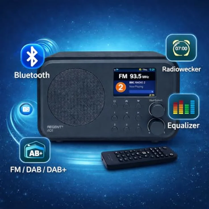 Ferguson Regent i101, Internetradio WLAN mit Bluetooth, DAB+/FM, Radiowecker, 2,4" TFT-Farbdisplay, Akku, USB-C, Fernbedienung – Bild 3