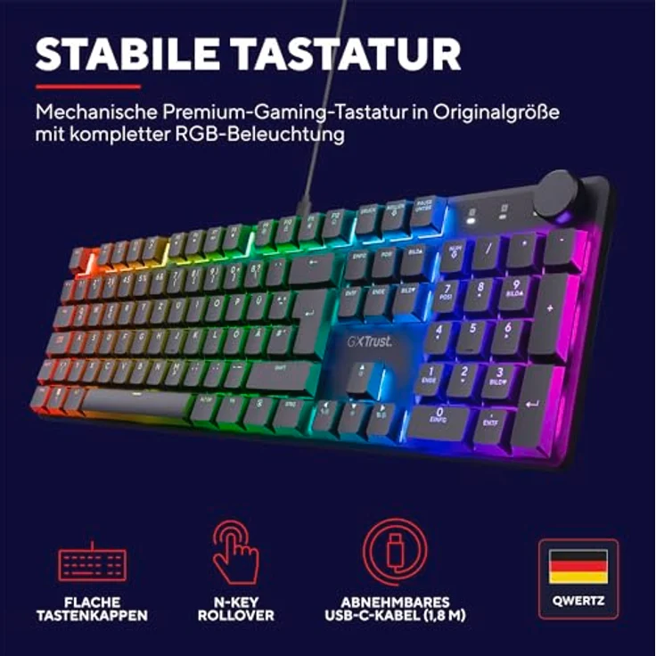 Trust GXT866 TORIX MECHANICAL (DE, Kabelgebunden), Tastatur, Schwarz, KEYBOARD DE – Bild 4