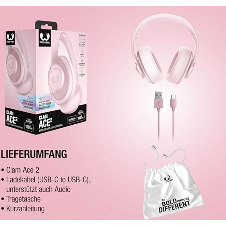 Fresh'N Rebel Clam Ace 2, Kabellose Kopfhörer mit 100 Stunden Wiedergabezeit, Pastel Pink – Bild 9