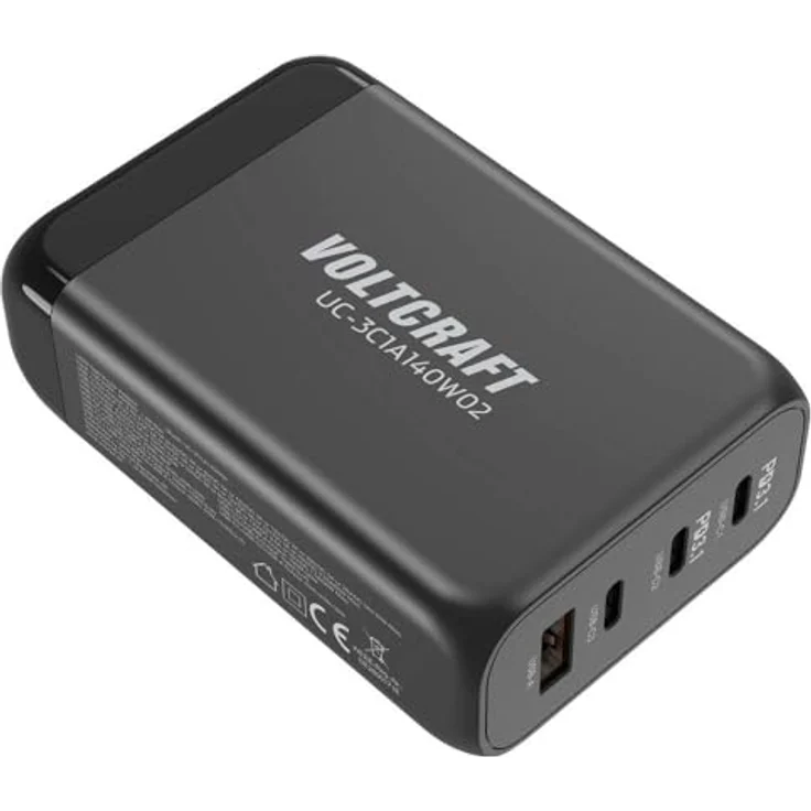 Voltcraft UC-3C1A140W02 USB-Ladegerät 140 W USB-C®, USB-A GaN, USB Power Delivery (USB-PD) - Schnelladen mit PD3.1 Unterstützung – Bild 2