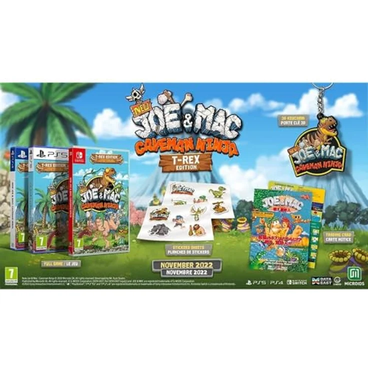 MICROÏDS New Joe & Mac: Caveman Ninja - T-Rex Edition (PS4), inkl. 2 Stickerbögen, 3D-Schlüsselanhänger und Sammelkarten, Arcade- und erweiterter Modus – Bild 2