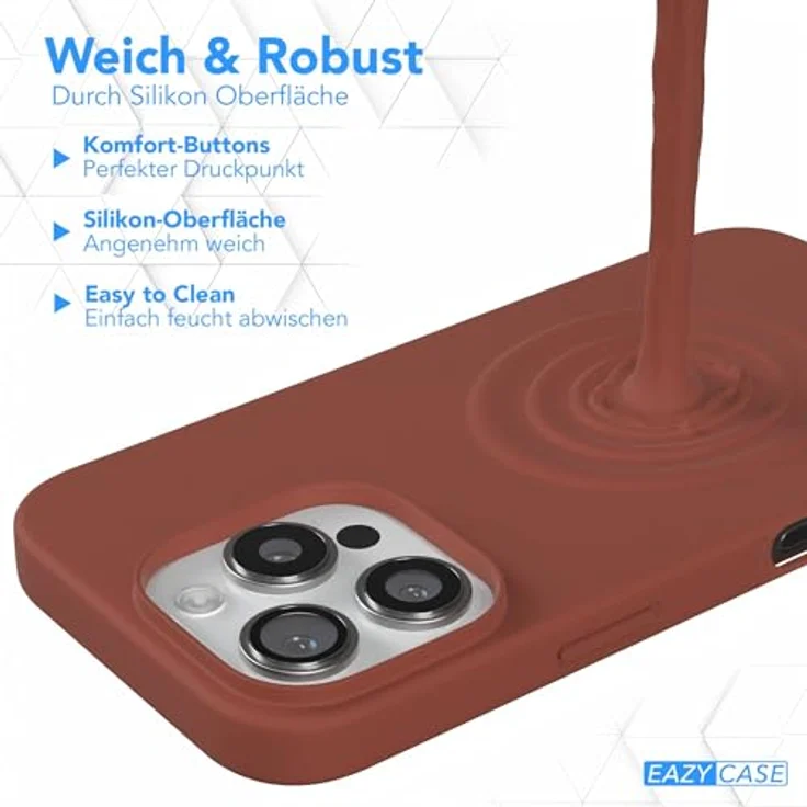 EAZY CASE Premium Silikon Handyhülle kompatibel mit iPhone 16 Pro, Slimcover mit Kameraschutz, Terrakotta, kratzresistent, mit Innenfutter und kabellosem Laden – Bild 4