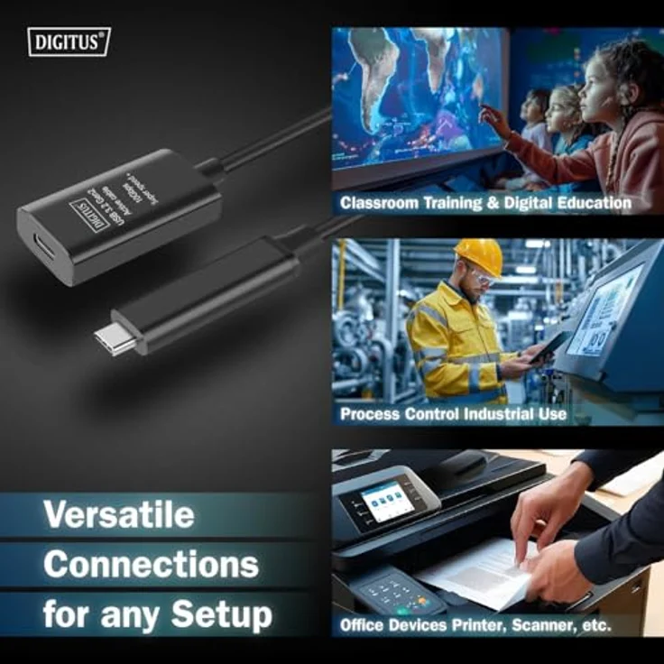 DIGITUS Aktives USB Verlängerungskabel - USB-C Buchse zu USB-C Stecker - 5 m - USB 3.2 Gen2-10 Gbit/s - Plug & Play - mit Signalverstärker - Schwarz – Bild 4